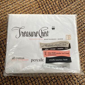 Vintage Treasure Chest Fine Comber Cotton White Double Bed Sheet Unopened
